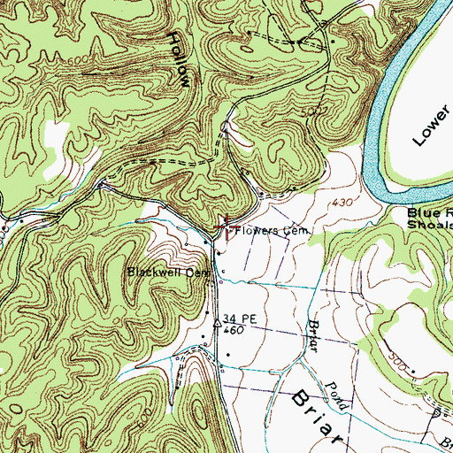 Topographic Map of Flowers Cemetery, TN