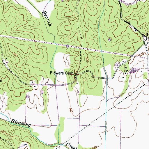 Topographic Map of Flowers Cemetery, TN