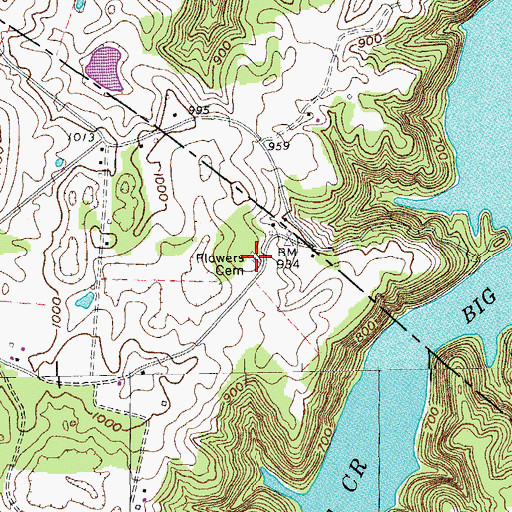 Topographic Map of Flowers Cemetery, TN