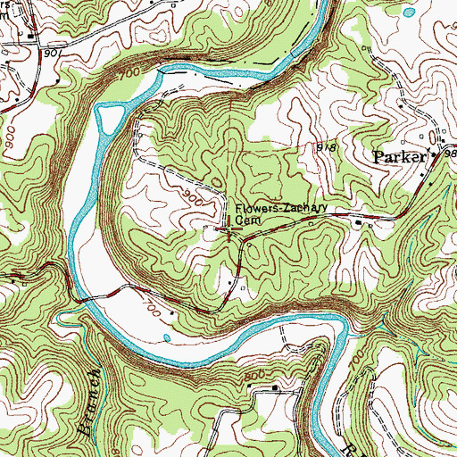 Topographic Map of Flowers-Zachary Cemetery, TN