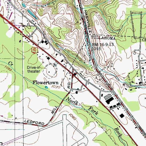 Topographic Map of Flowertown, TN
