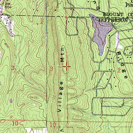 Topographic Map of Village Mountain, AL