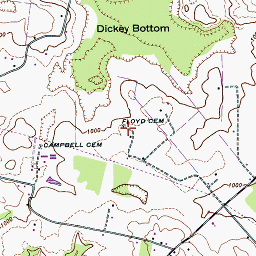 Topographic Map of Floyd Cemetery, TN