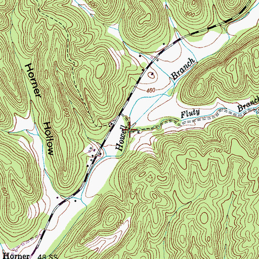 Topographic Map of Fluty Branch, TN