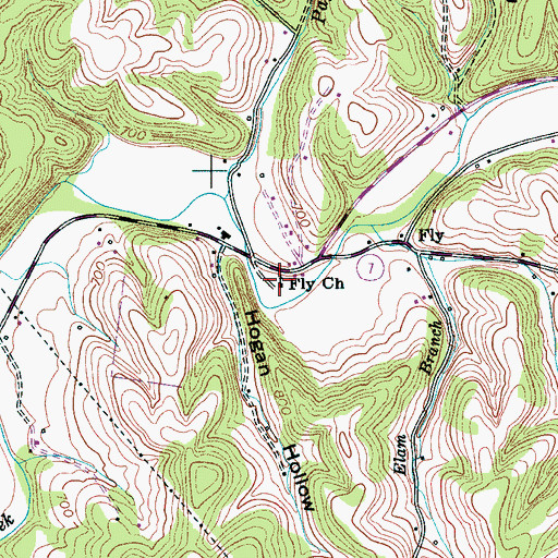 Topographic Map of Fly Church, TN
