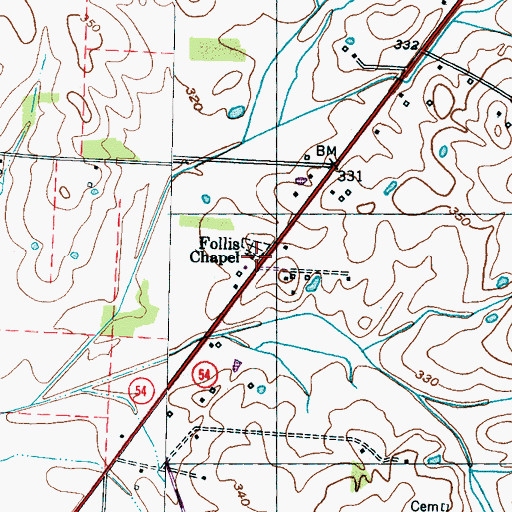 Topographic Map of Follis Chapel, TN