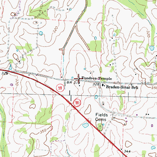 Topographic Map of Fondren Temple, TN