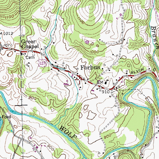 Topographic Map of Forbus, TN