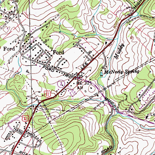 Topographic Map of Ford, TN
