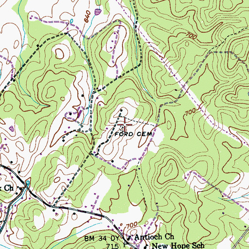 Topographic Map of Ford Cemetery, TN