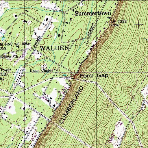 Topographic Map of Ford Gap, TN
