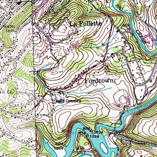 Topographic Map of Fordtown, TN