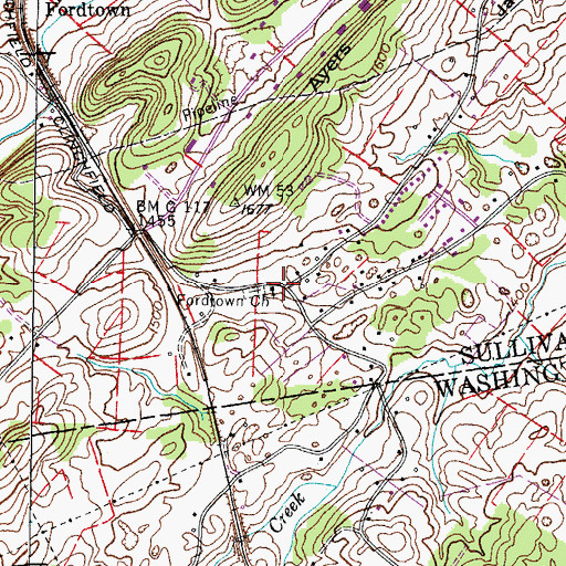Topographic Map of Fordtown Church, TN