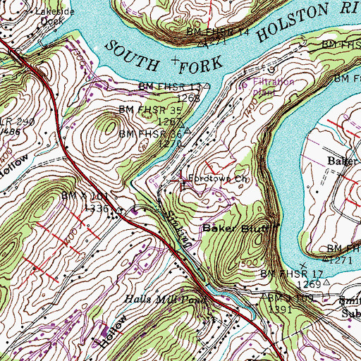 Topographic Map of Fordtown Church, TN