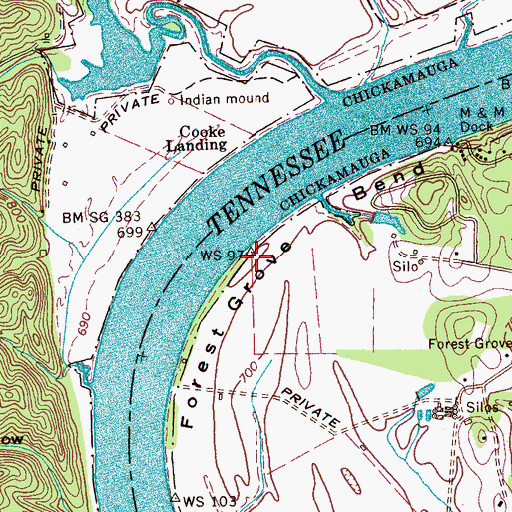 Topographic Map of Forest Grove Bend, TN