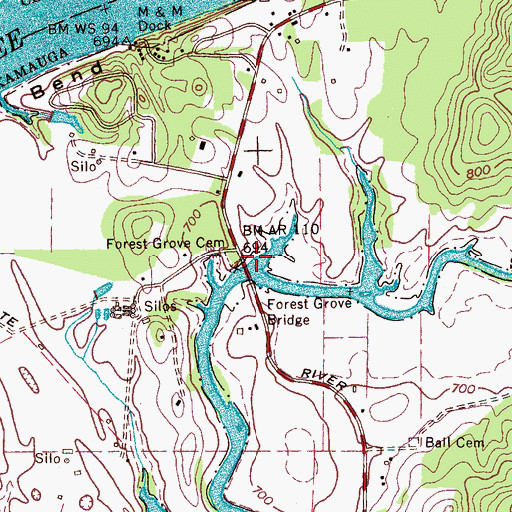 Topographic Map of Forest Grove Bridge, TN