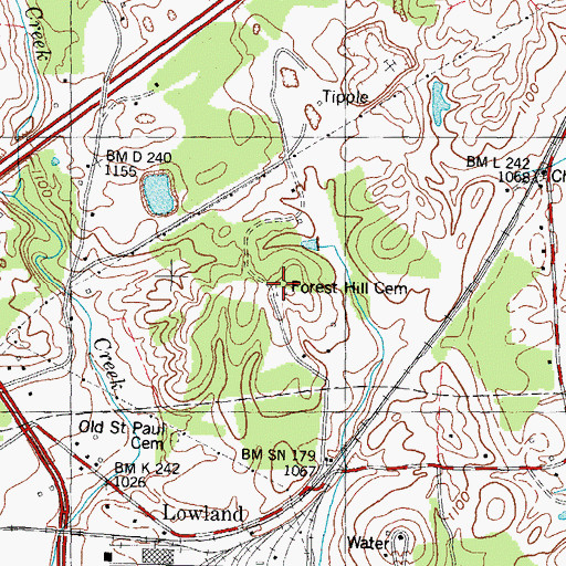Topographic Map of Forest Hill Cemetery, TN