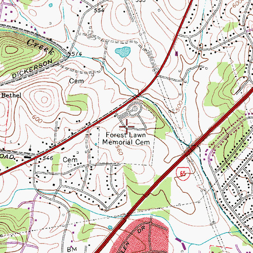 Topographic Map of Forest Lawn Memorial Church, TN
