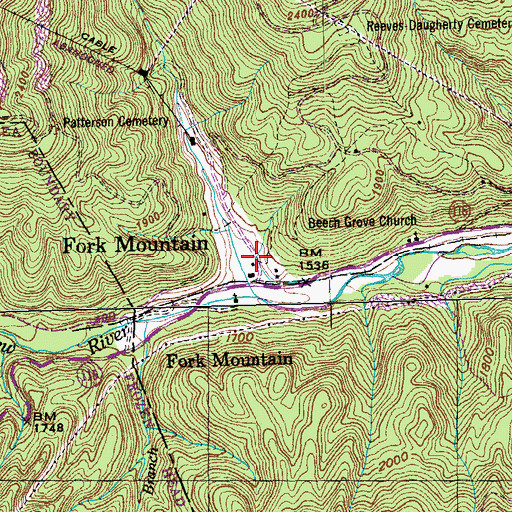 Topographic Map of Fork Mountain, TN