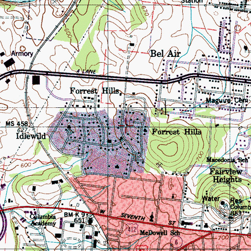 Topographic Map of Forrest Hills, TN