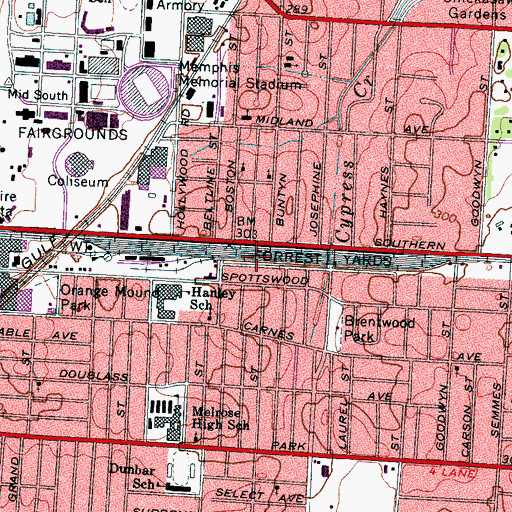 Topographic Map of Forrest Yards, TN