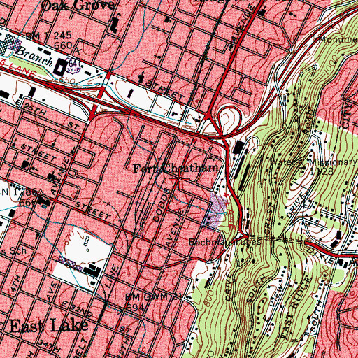 Topographic Map of Fort Cheatham, TN