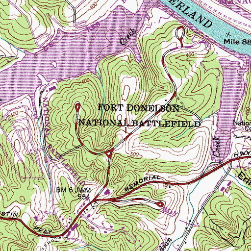 Topographic Map of Fort Donelson National Battlefield, TN