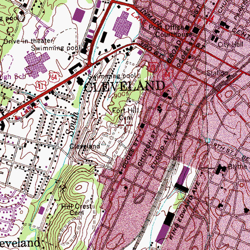 Topographic Map of Fort Hill Cemetery, TN