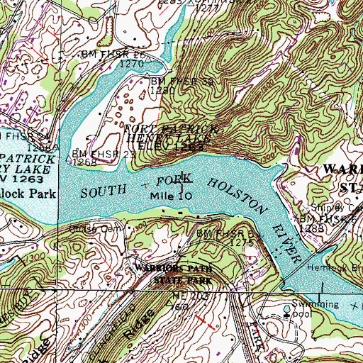 Topographic Map of Fort Patrick Henry Lake, TN