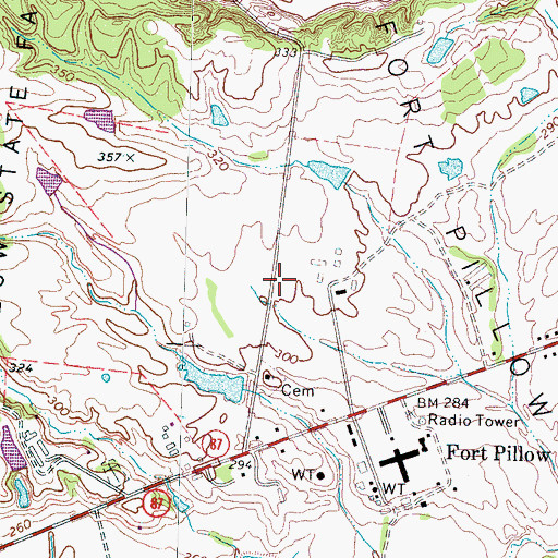 Topographic Map of Fort Pillow State Farm, TN