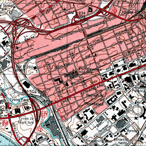 Topographic Map of Fort Sanders Regional Medical Center, TN