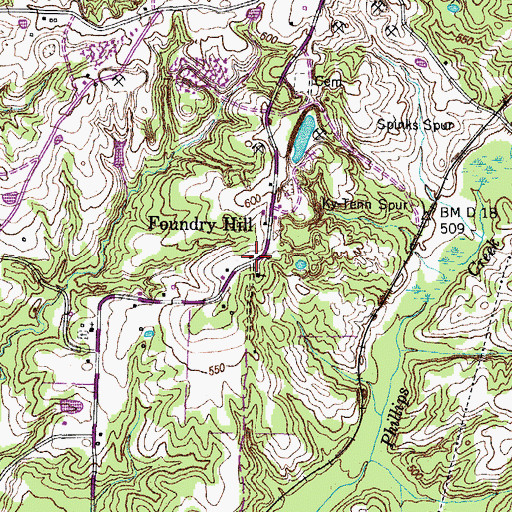 Topographic Map of Foundry Hill, TN