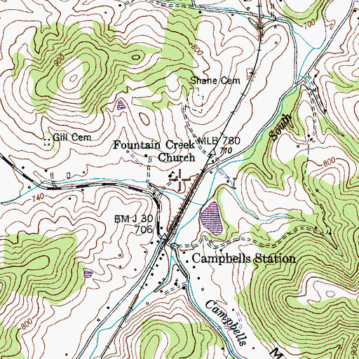 Topographic Map of Fountain Creek Church, TN