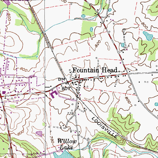 Topographic Map of Fountain Head, TN