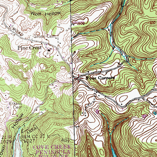 Topographic Map of Four Corners, TN