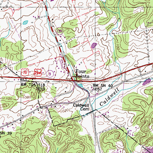 Topographic Map of Four Points, TN