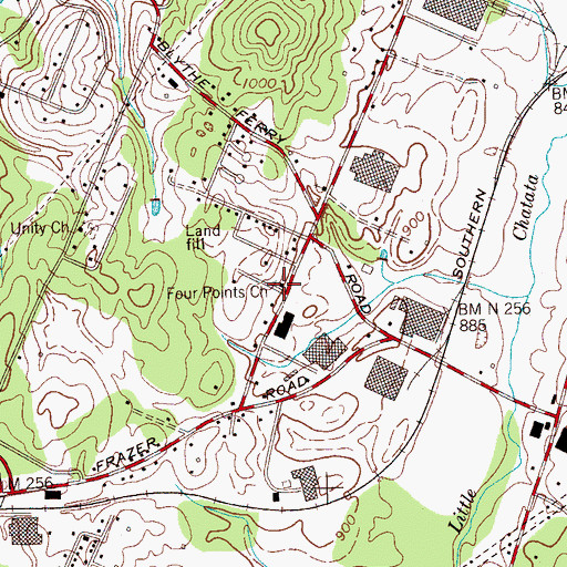 Topographic Map of Four Point Baptist Church, TN