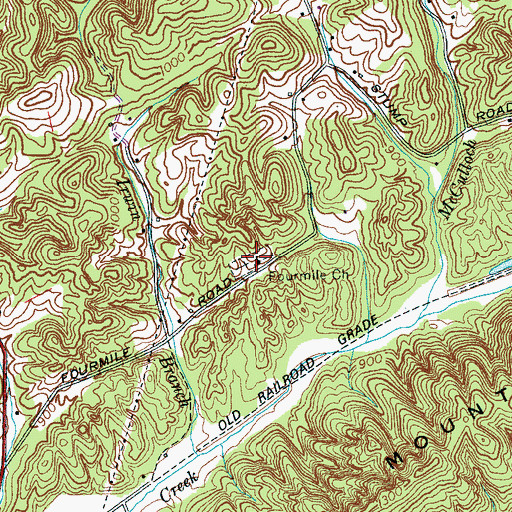 Topographic Map of Four Mile Baptist Church, TN