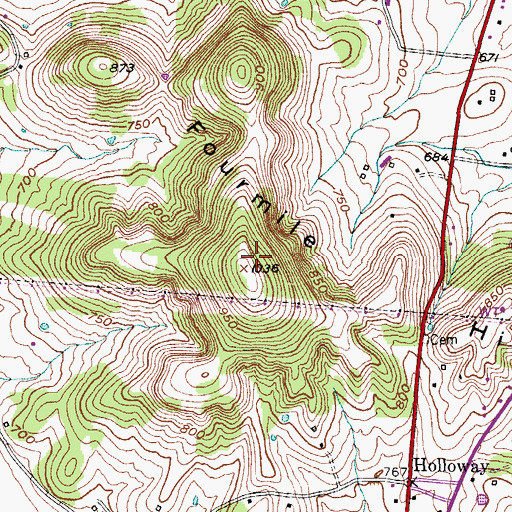 Topographic Map of Fourmile Hill, TN