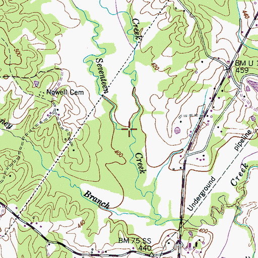 Topographic Map of Fourteen Creek, TN