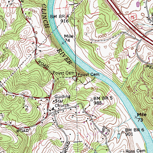 Topographic Map of Foust Cemetery, TN