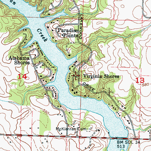 Topographic Map of Virginia Shores, AL