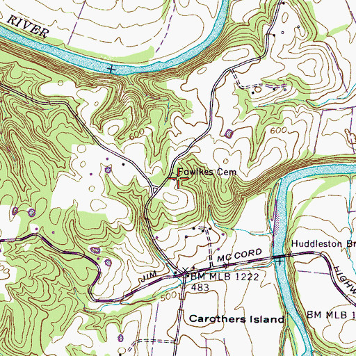 Topographic Map of Fowlkes Cemetery, TN