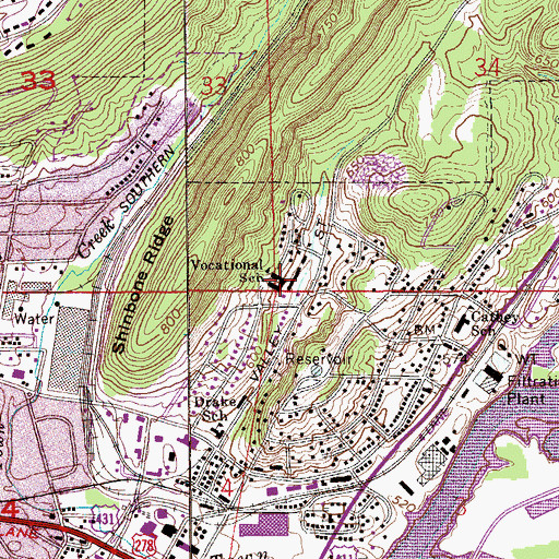 Topographic Map of Vocational School, AL