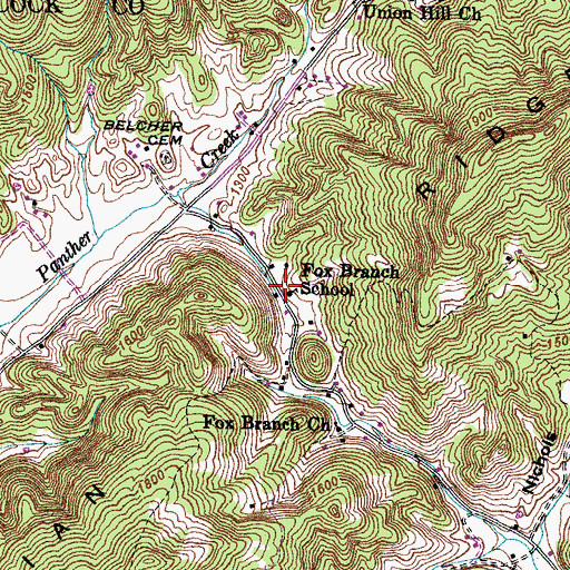 Topographic Map of Fox Branch School, TN