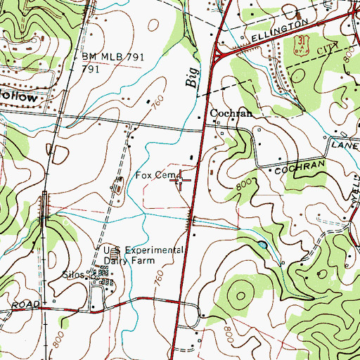 Topographic Map of Fox Cemetery, TN
