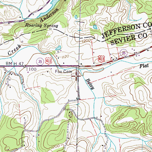 Topographic Map of Fox Cemetery, TN
