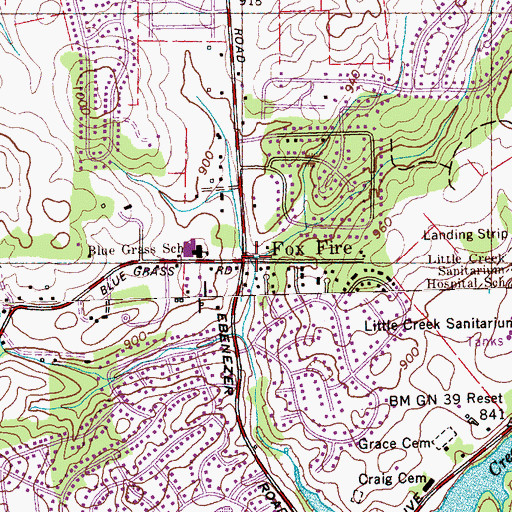 Topographic Map of Fox Fire, TN
