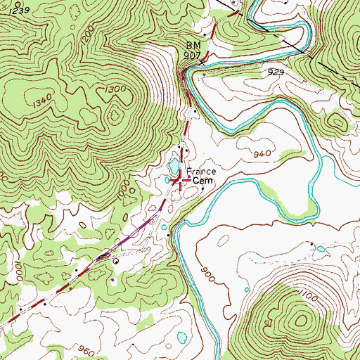 Topographic Map of France Cemetery, TN