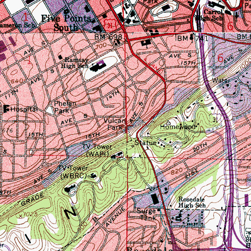Topographic Map of Vulcan Park, AL